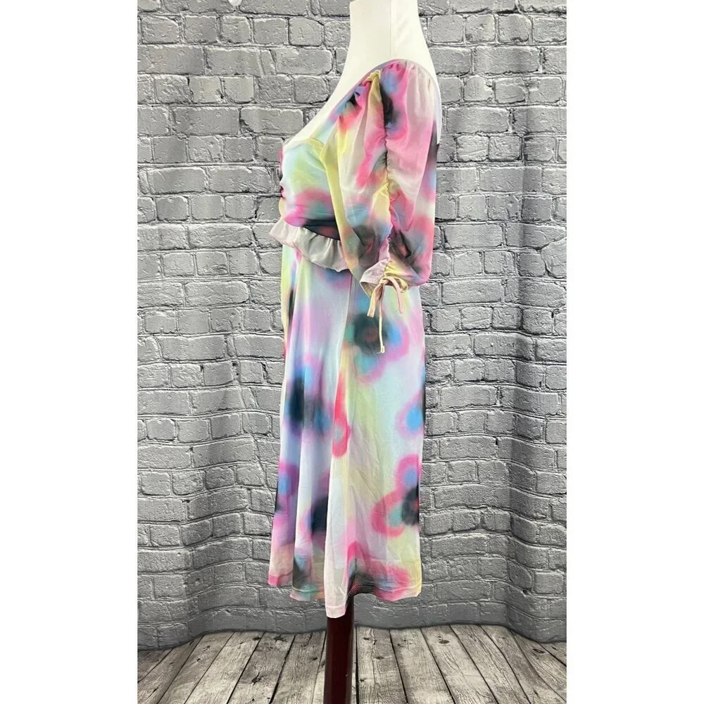 Topshop Spray Paint Floral Print Mini Tea Dress Size 8-10 M - Picture 4 of 9